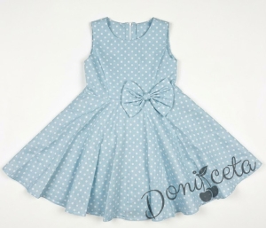 Официална или ежедневна детска/бебешка рокля в светлосиньо на точки тип клош  Вилина