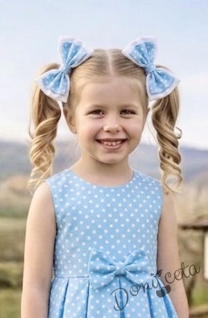 Комплект 2 броя панделки с фиби в бяло и светлосиньо на точки