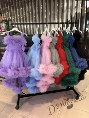 Официална празнична детска рокля Мелиса в прасковено с ефирен тюл с шлейф 