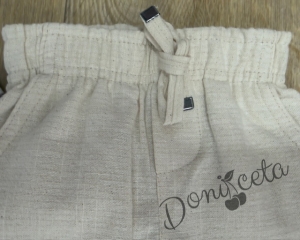 Бебешки летен комплект Terry за момче от 4 части - боди-риза в бяло с панталон, сако и папийонка в екрю