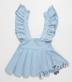 Детски сукман Гери в светлосиньо от трико с плисирана пола