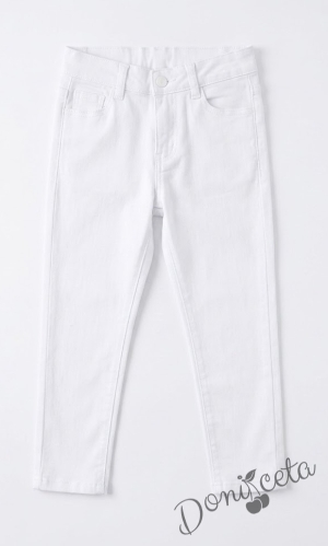 Комплект за момче от 2 части тениска с яка в зелено и бял панталон, подходящ и за ученическа униформа 