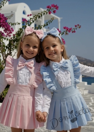 Детски сукман Гери в светлосиньо от трико с плисирана пола