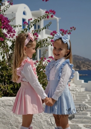 Детски сукман Гери в светлосиньо от трико с плисирана пола