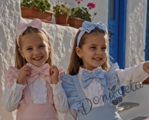 Детски сукман Гери в светлосиньо от трико с плисирана пола