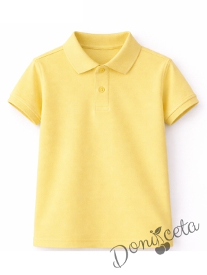 Детска тениска с яка в жълто, подходяща за момче или момиче и за ученическа униформа 