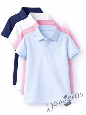 Детска тениска с яка в жълто, подходяща за момче или момиче и за ученическа униформа 