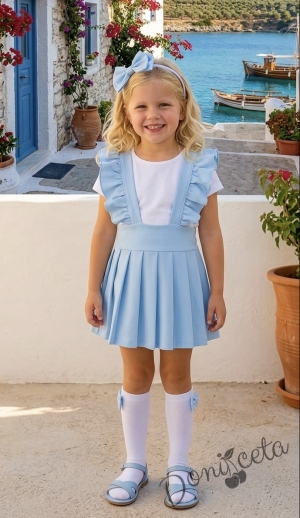 Детски сукман Гери в светлосиньо от трико с плисирана пола