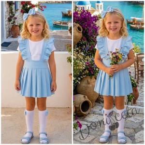 Детски сукман Гери в светлосиньо от трико с плисирана пола