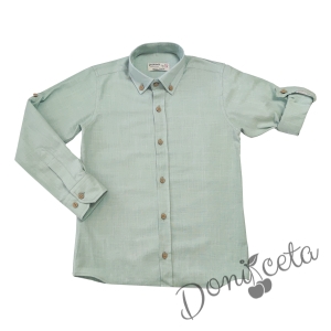 Детска риза с дълъг ръкав  за момче в мента/тюркоаз 1