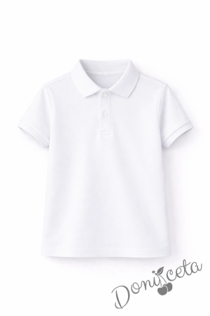 Комплект за момче от 2 части блузка с яка в бяло и панталон в бежово