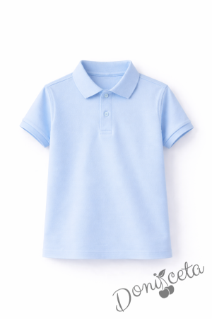 Комплект за момче от 2 части блузка с яка в светлосиньо и панталон в бежово