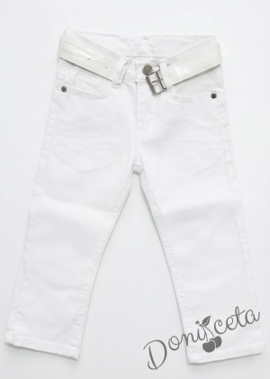 Стилен детски комплект от 3 части сако, панталон в бежово и риза в бяло