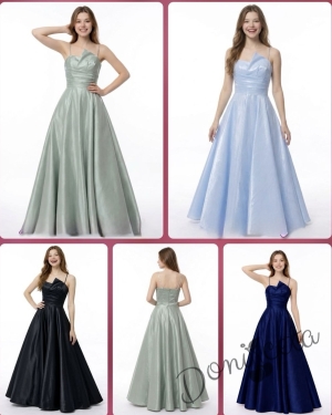 Дълга официална детска рокля Лара с асиметрично деколте в зелено