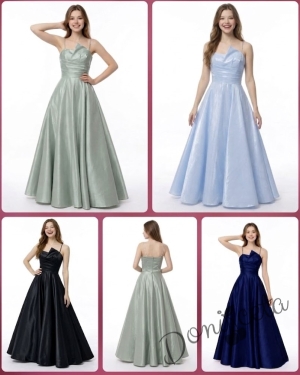 Дълга официална детска рокля Лара с асиметрично деколте в тъмносиньо