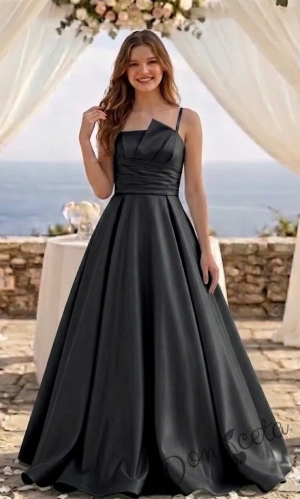 Дълга официална детска рокля Лара с асиметрично деколте в черно