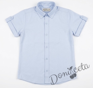 Детска или бебешка риза с къс ръкав за момче в светлосиньо със сини копчета