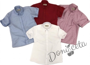 Детска или бебешка риза с къс ръкав за момче в светлосиньо със сини копчета