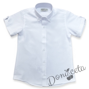  Детска официална ризка за момче с къс ръкав в бяло 