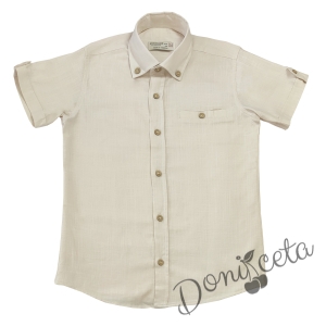 Детска риза с къс ръкав за момче в бежово 1