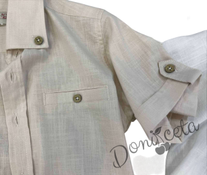 Детска риза с къс ръкав за момче в бежово 1 