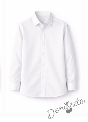 Детски комплект за момче от 2 части-риза в бяло с яка и панталон в бежово