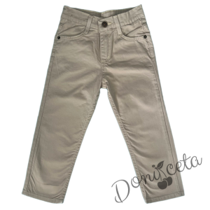 Детски комплект за момче от 2 части-риза в бяло с яка и панталон в бежово