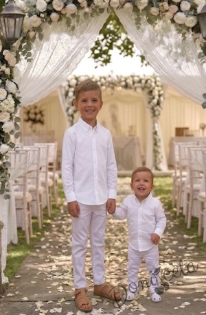 Детски комплект за момче от 2 части-риза в бяло с яка и панталон в бяло