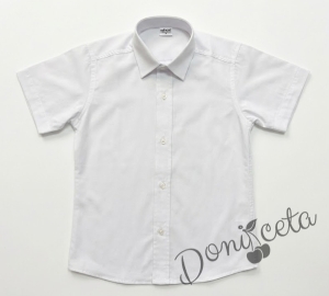  Детска официална ризка за момче с къс ръкав и яка в бяло 