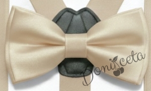 Детски комплект за момче от 3 части-риза в светлосиньо с яка, панталон в бежово и  папийонка в бежово