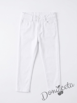 Летен комплект за момче от риза с къс ръкав в розово и дълъг прав панталон в бяло