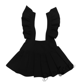 Комплект за момиче от 5 части в черно-сукман плисе Гери, риза с дълъг ръкав с панделка, чорапки с панделка в черно и диадема с панделка 5