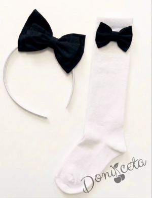 Комплект от 6 части сукман от трико Гери, сако в черно, ризка в бяло с къс ръкав, чорапи с панделки, панделка в черно за ризка и диадема