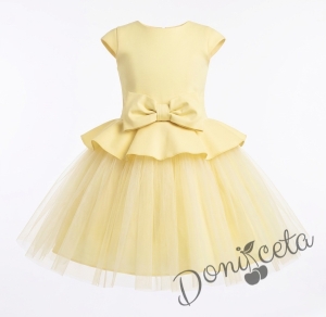 Детска рокля с къс ръкав с тюл и панделка в жълто Contrast