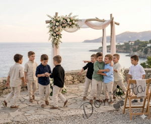 Детска риза с дълъг ръкав в тъмносиньо с копчета в бежово