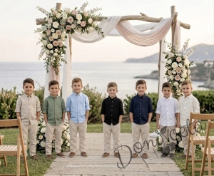 Детска риза с дълъг ръкав в светлосиньо с копчета в бежово  от колекция Бежина