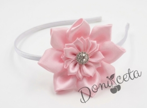 Ръчно изработена диадема от розов сатен с цвете