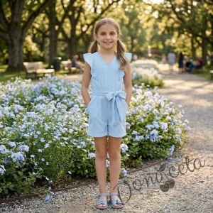 Лете детски къс гащеризон за момиче в светлосиньо с къдрички 