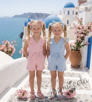 Лете детски къс гащеризон за момиче в светлосиньо с къдрички 