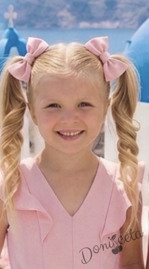 Летен детски къс гащеризон за момиче в розово о с къдрички 