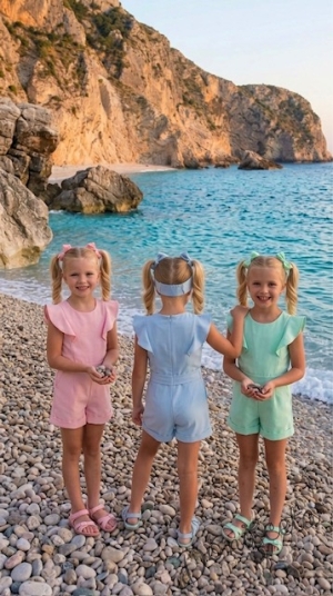 Летен детски къс гащеризон за момиче в розово о с къдрички 