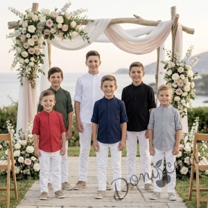 Детска риза с дълъг ръкав за момче в бяло без яка