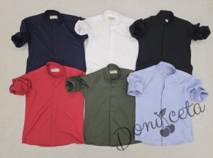 Детска риза с дълъг ръкав за момче в зелено без яка 