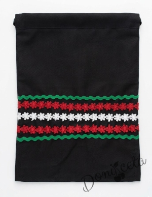 Детска народна престилка в черно с фолклорни етно мотиви за момиче 4778