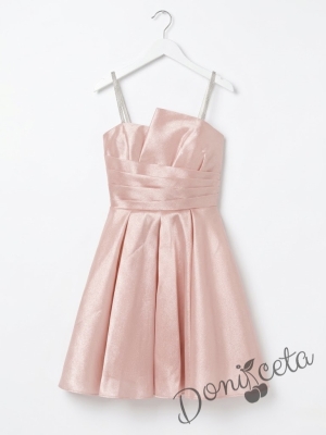 Елегантна къса официална детска рокля Лара с асиметрично деколте в пепел от рози