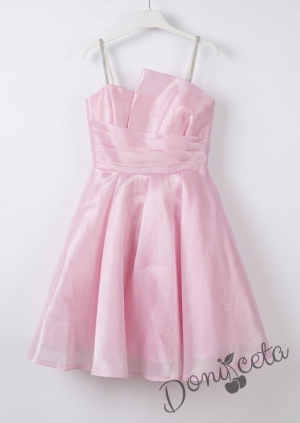 Елегантна къса официална детска рокля Лара с асиметрично деколте в розово