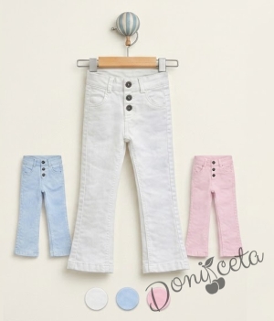 Детски дънки тип чарлстон с висока талия в бял цвят