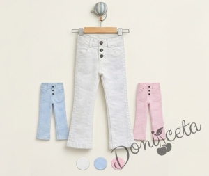 Детски дънки тип чарлстон с висока талия в розов цвят