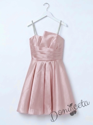 Елегантна къса официална детска рокля Лара с асиметрично деколте в пепел от рози