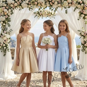 Елегантна къса официална детска рокля Лара с асиметрично деколте в пепел от рози